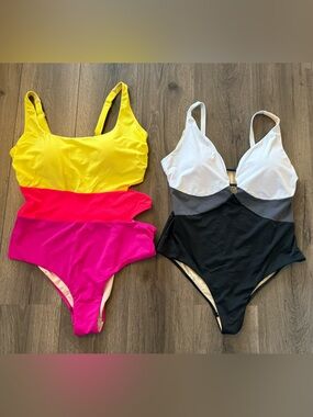Swimsuits For All One-Piece Bundle Size 18 Colorblock Tummy Control Swimwear